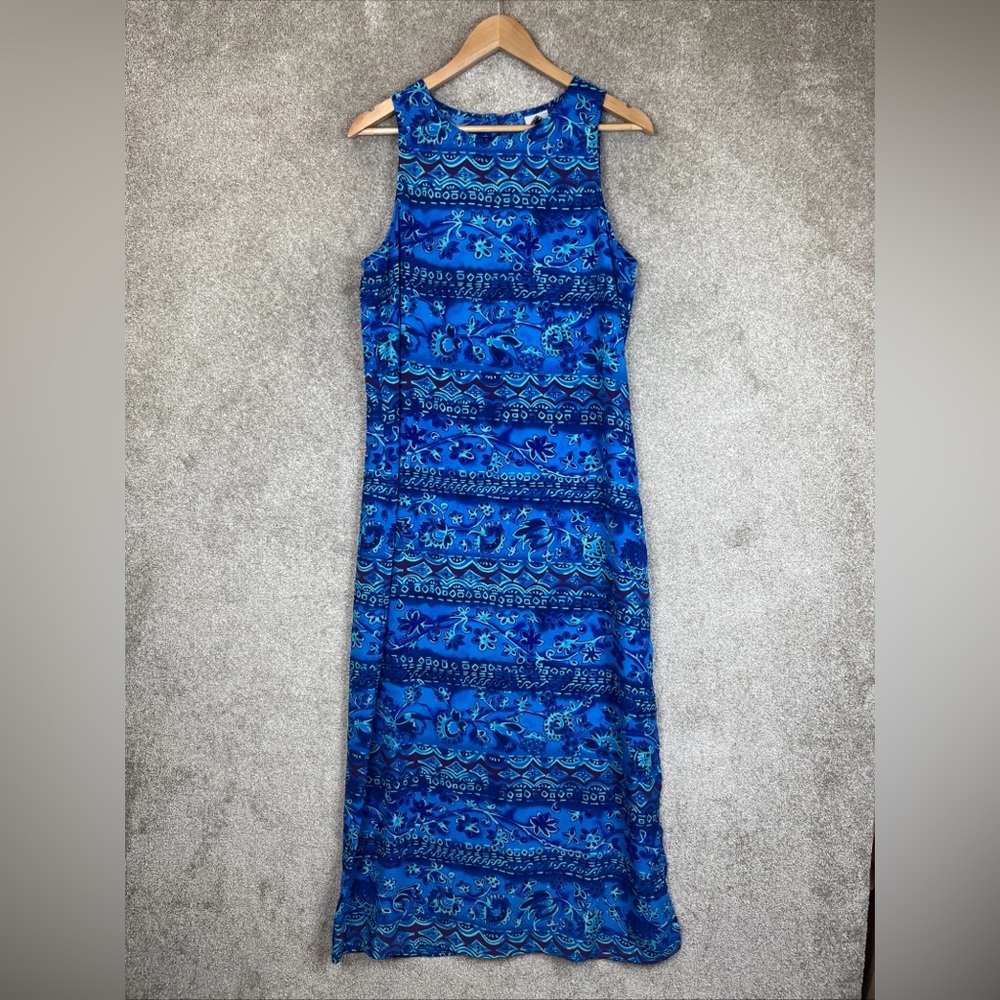 California Concepts Vintage Dress Size 13 Blue Floral Maxi Sleeveless- 2368*